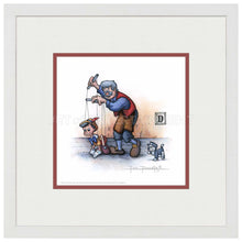 Load image into Gallery viewer, Figaro Watching Geppetto and Pinocchio - 15" x 15" Framed Paper Print - Art Of Entertainment