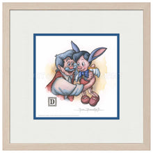 Load image into Gallery viewer, Pinocchio and Geppetto Hug - 15" x 15" Framed Paper Print - Art Of Entertainment