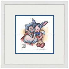 Load image into Gallery viewer, Pinocchio and Geppetto Hug - 15" x 15" Framed Paper Print - Art Of Entertainment