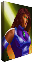Load image into Gallery viewer, a woman in a purple dress sitting on a white bed