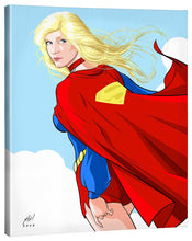 Load image into Gallery viewer, a woman in a red coat is flying a kite 
