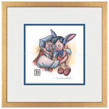 Load image into Gallery viewer, Pinocchio and Geppetto Hug - 15&quot; x 15&quot; Framed Paper Print - Art Of Entertainment
