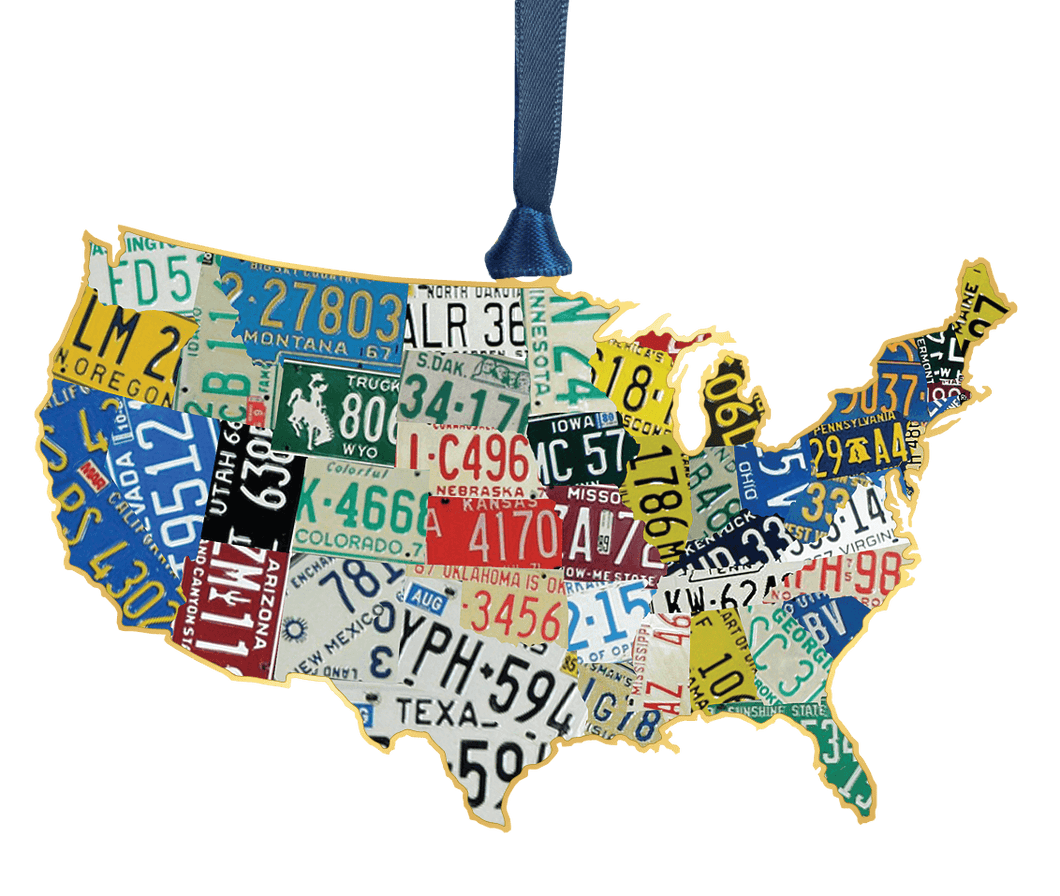 USA License Plate Map Ornament - Art Of Entertainment