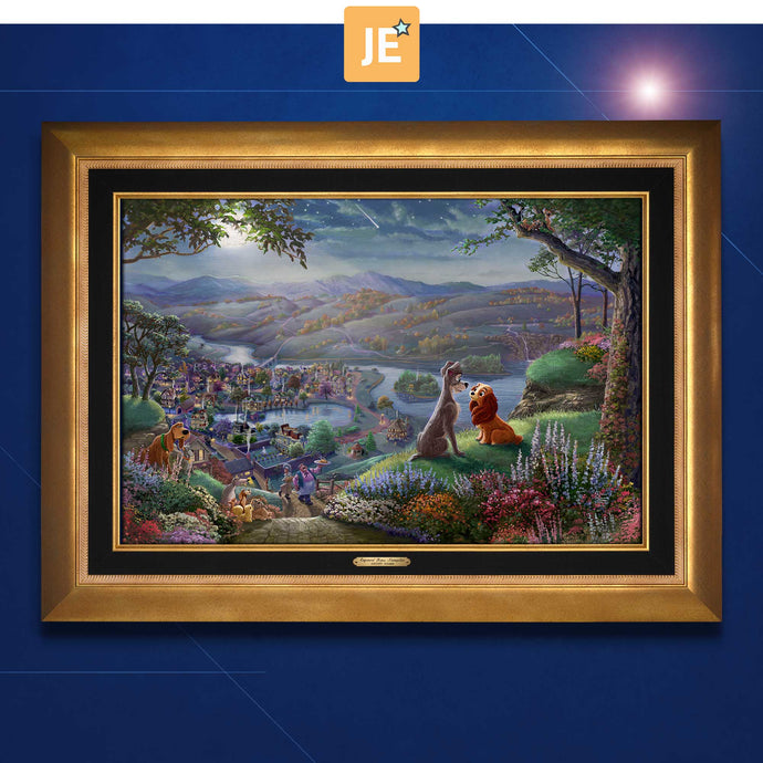 Disney Lady and the Tramp Falling in Love - Limited Edition Canvas (JE - Jewel Edition) - ArtOfEntertainment.com