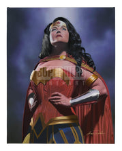 Load image into Gallery viewer, a woman standing next to a red vase 
